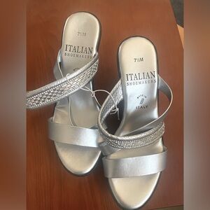 Italian Shoemakers - Women's Silver with Rhinestones - Wedge Sandals. Sz 7 1/2.